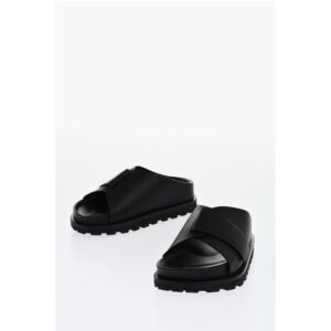 Leather Slides With Strap Closure