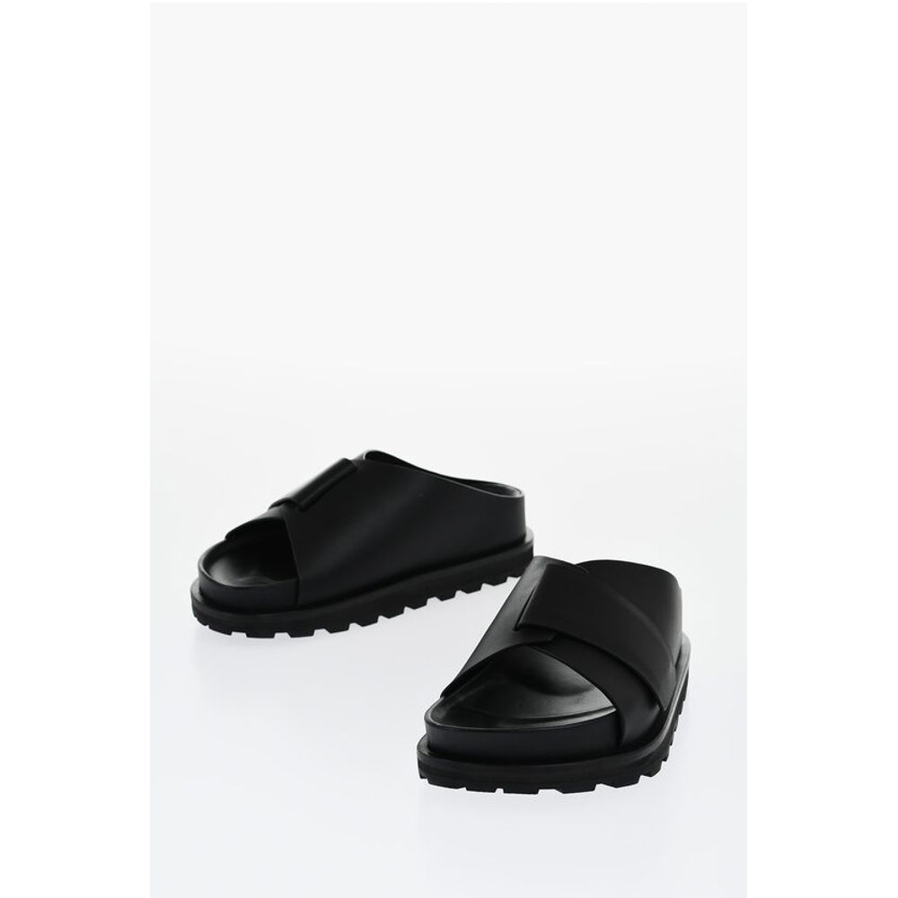 Leather Slides With Strap Closure