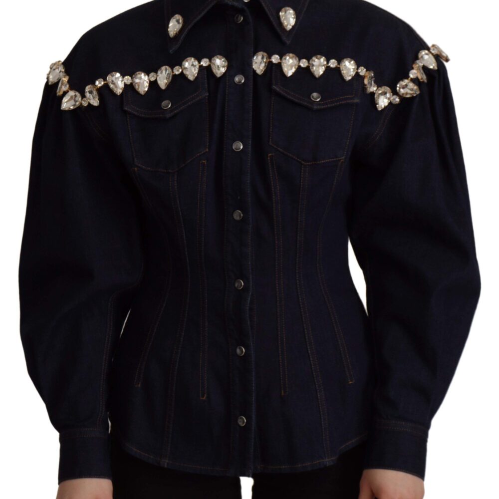 Elegant Crystal-Embellished Denim Jacket