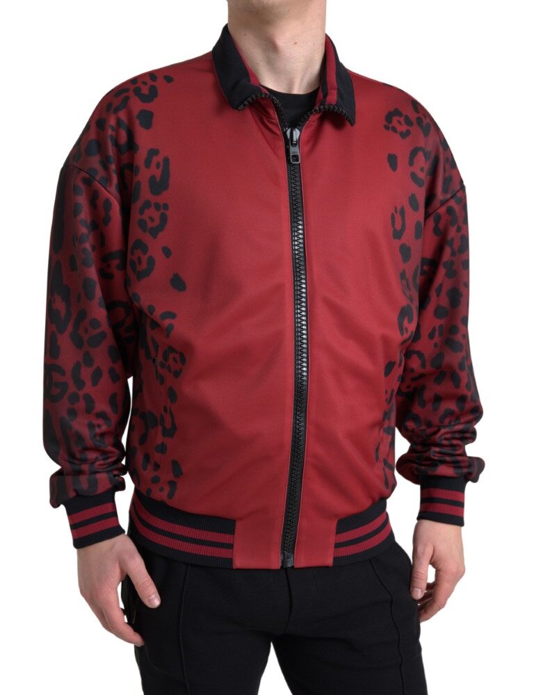 Red Leopard Print Bomber Jacket