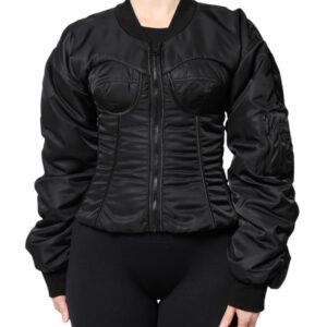 Black Nylon Full Zip Bustier Corset Jacket