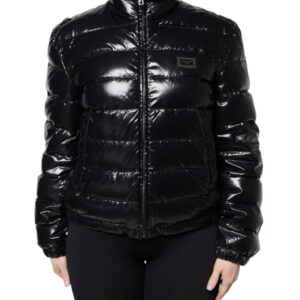 Black Logo Plaque Full Zip Puffer Jacket