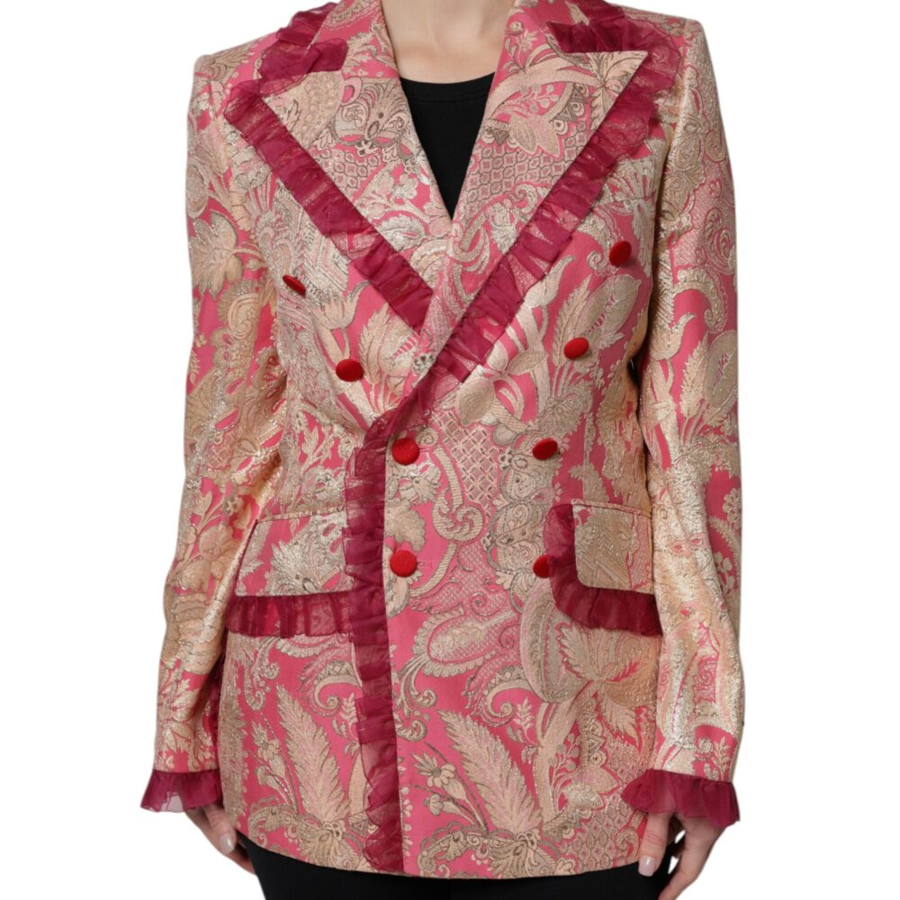 Pink Gold Jacquard Nylon Coat Blazer Jacket