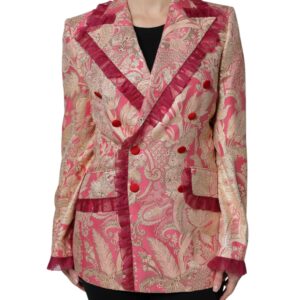 Pink Gold Jacquard Nylon Coat Blazer Jacket