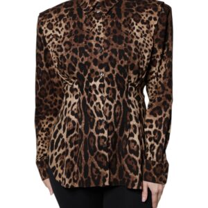 Brown Leopard Silk Button Down Coat Jacket