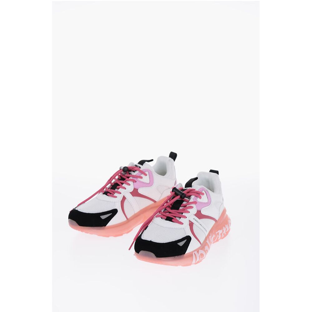 Leather and Fabric Sneakers with Logoed Sole