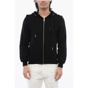 Brushed Cotton Zipped Hoodie With Strass Tribal