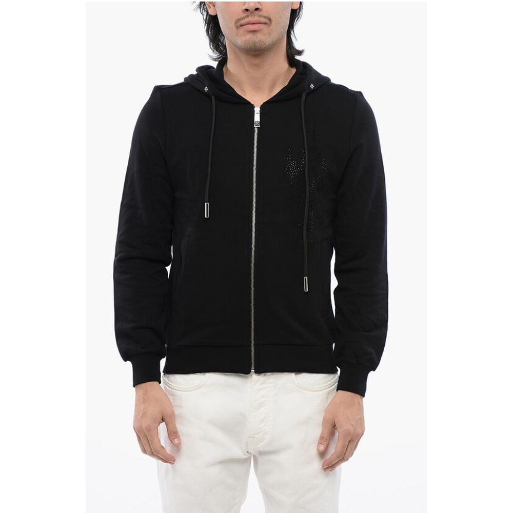 Brushed Cotton Zipped Hoodie With Strass Tribal