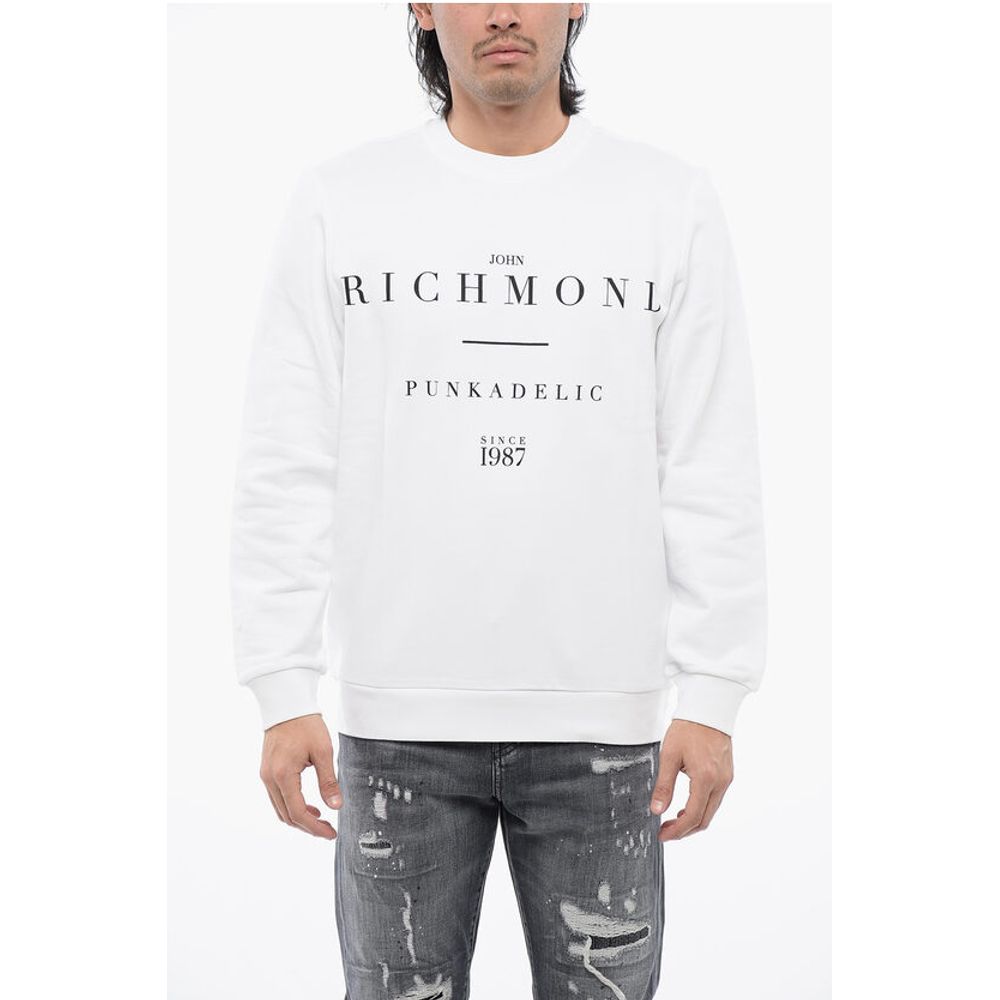 Brushed Cotton Crewneck Sweatshirt With Logo Print