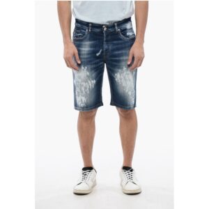 Bleached Effect Regular Fit Bermuda Jeans