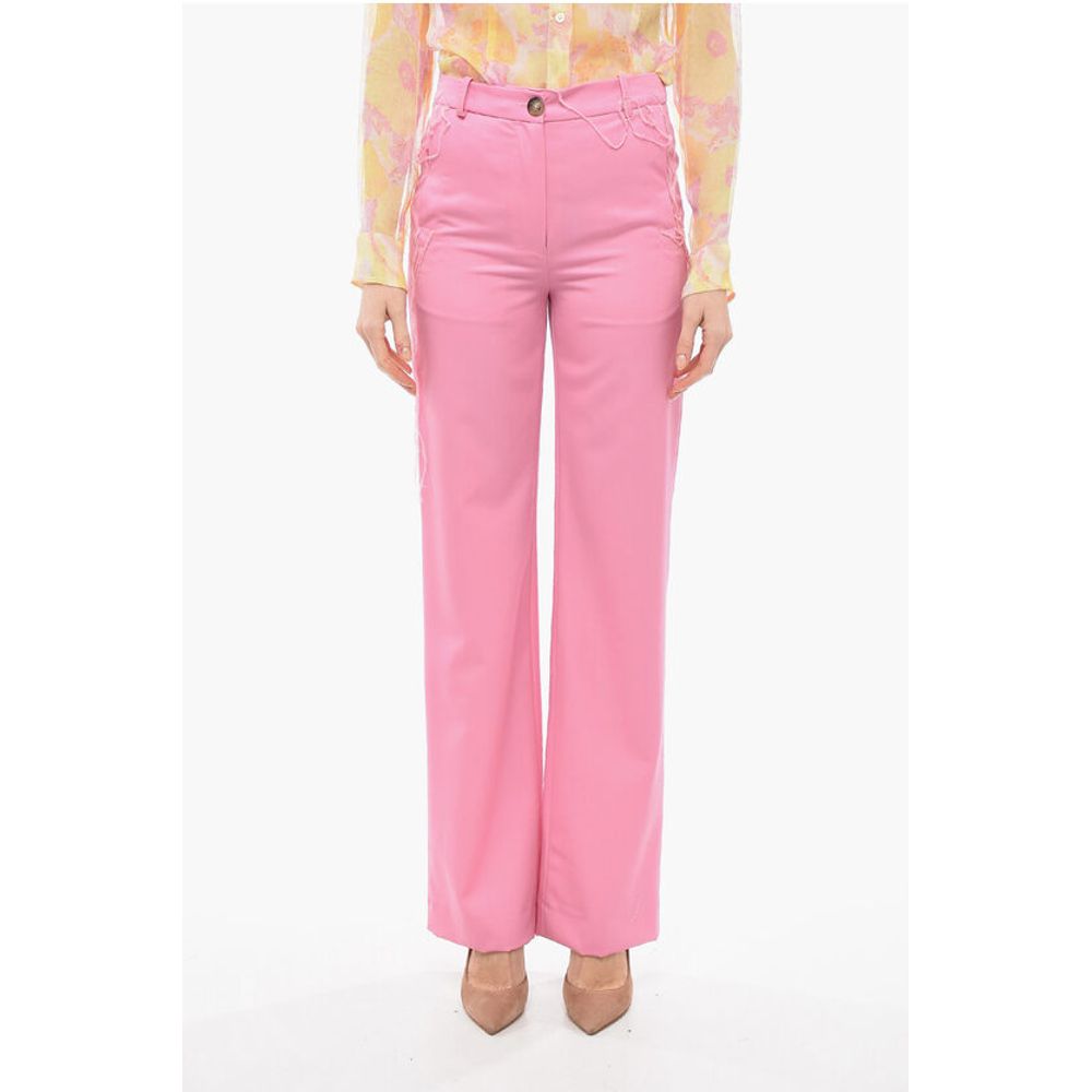Palazzo Wool Pants with Frayed Details
