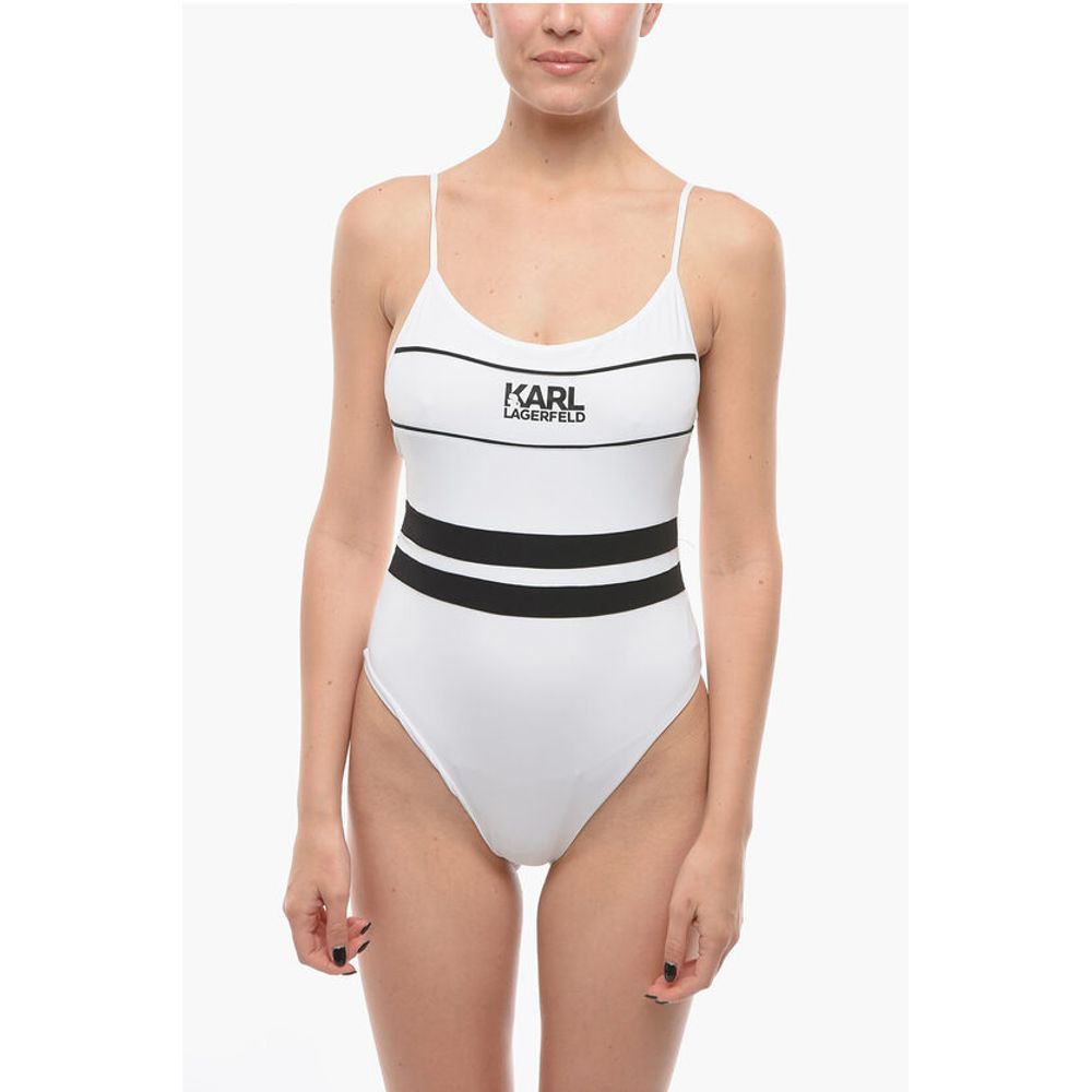 Two-Tone One Piece Swimsuit with Printed Logo