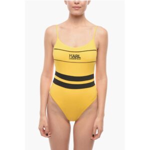 Two-Tone One Piece Swimsuit with Printed Logo