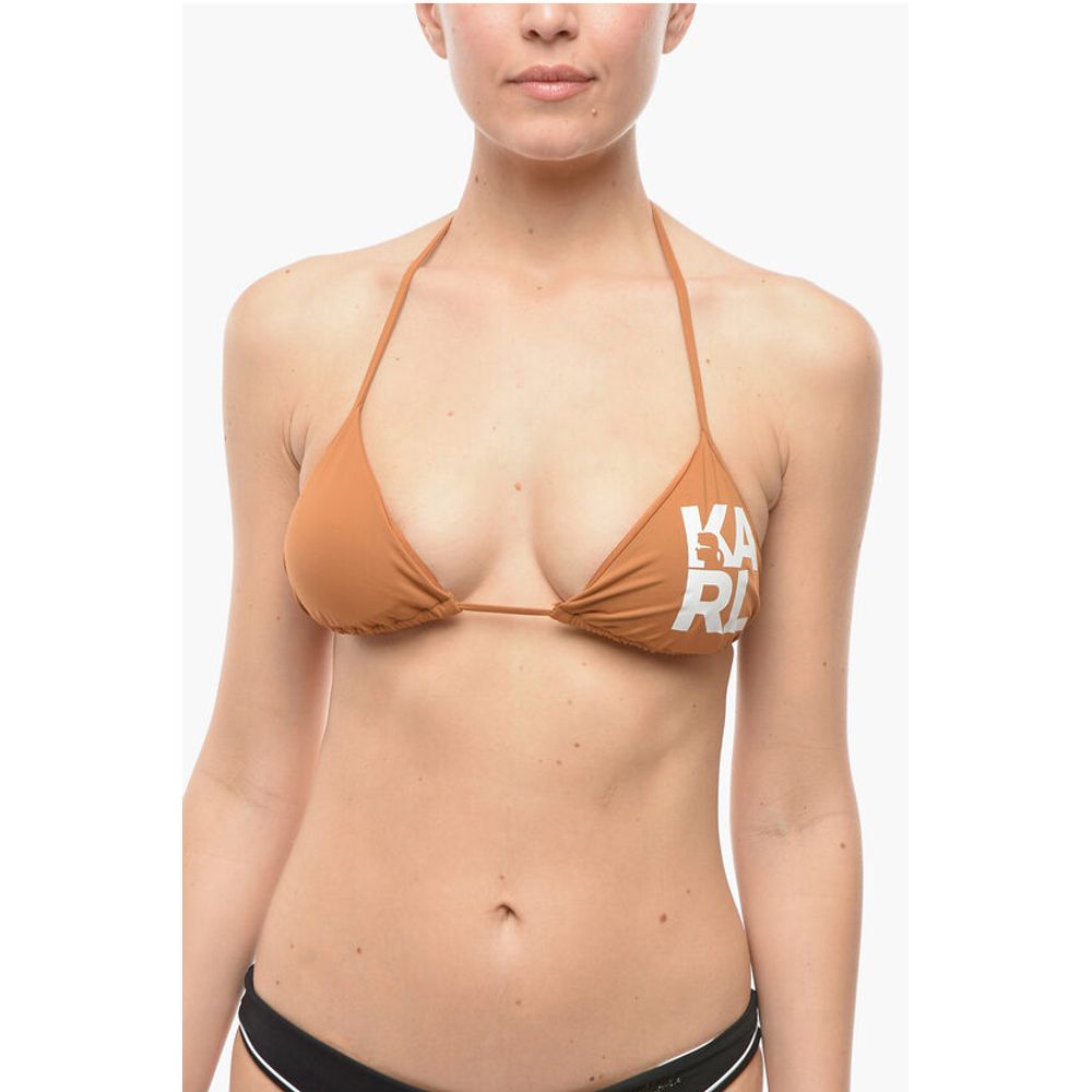 Triangle Bikini Top with Contrasting Print Logo