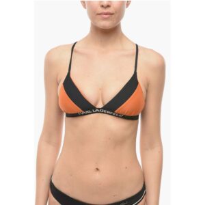 Two-Tone Triangle Bikini Top With Crossed on the Back