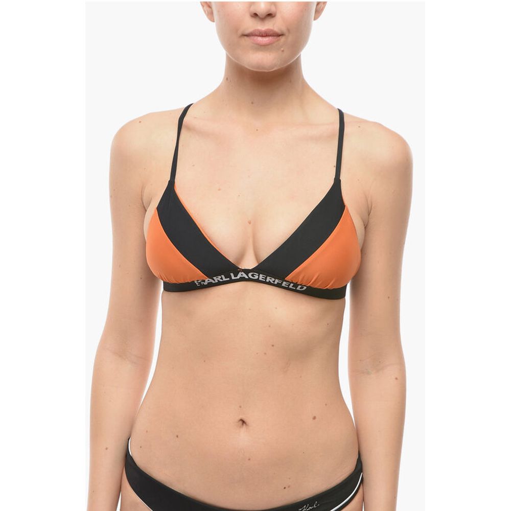 Two-Tone Triangle Bikini Top With Crossed on the Back