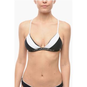 Two-Tone Triangle Bikini Top With Crossed on the Back