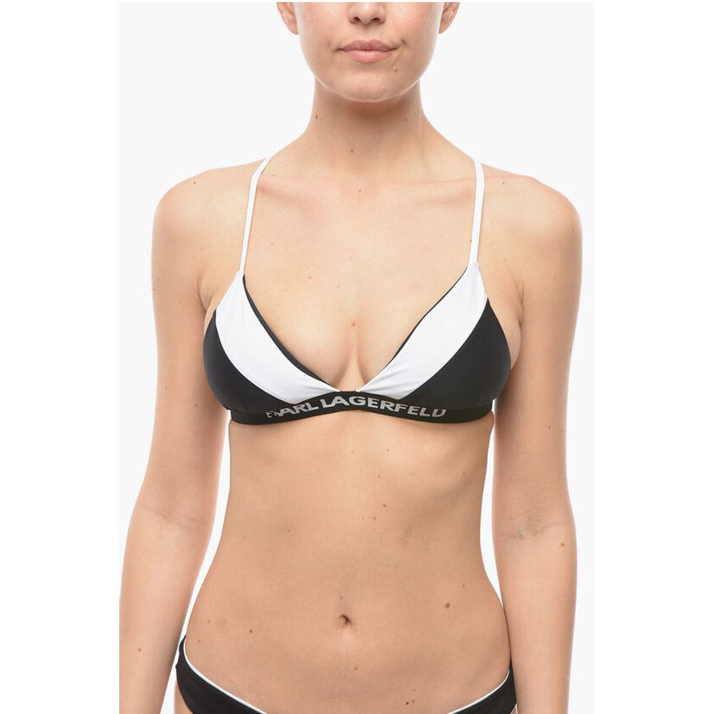 Two-Tone Triangle Bikini Top With Crossed on the Back