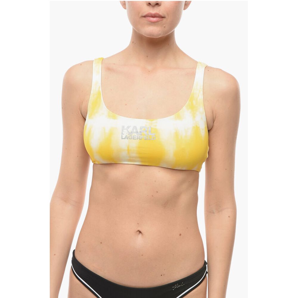Tie Dye Effect Plunge Bkini Top with Cut Out Details on the