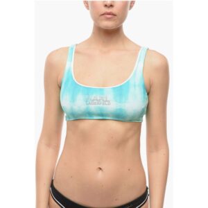 Tie Dye Effect Plunge Bkini Top with Cut Out Details on the