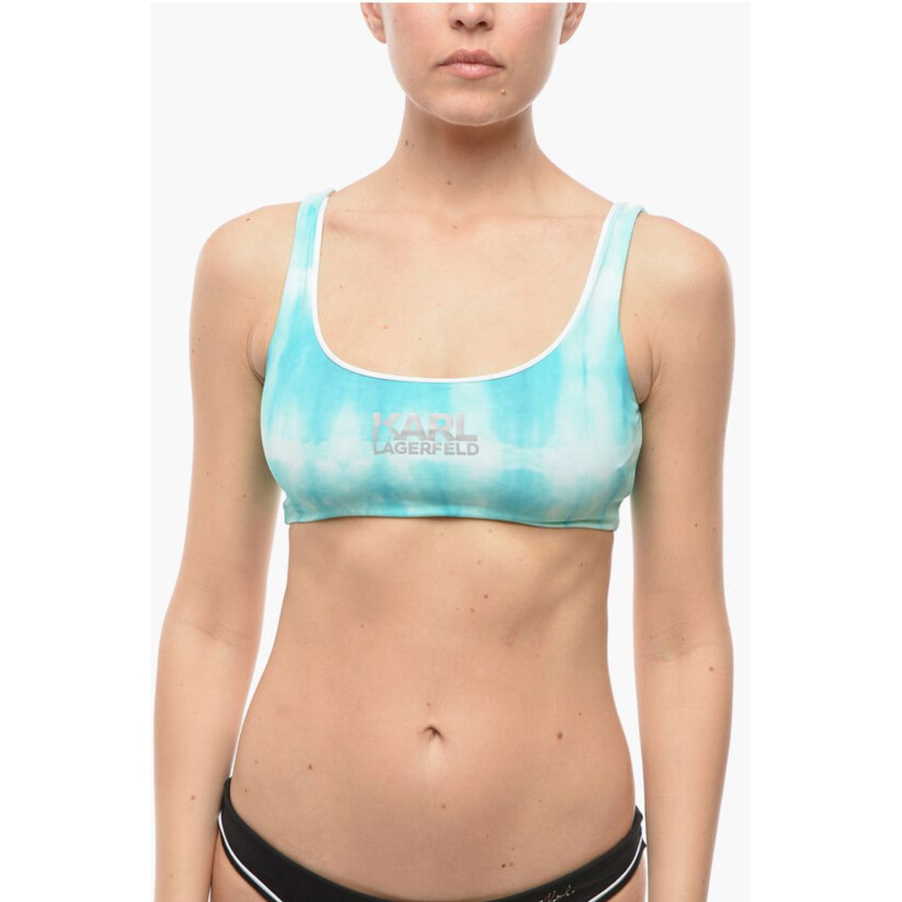 Tie Dye Effect Plunge Bkini Top with Cut Out Details on the