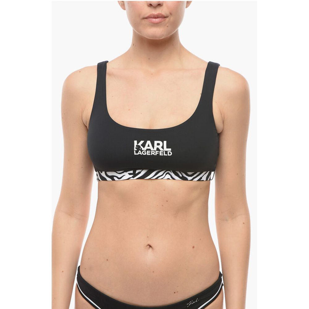 Plunge Bikini Top With Cut Out and Animal Detail