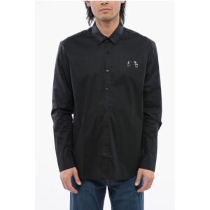Stretch Cotton Shirt with Tone on Tone Logo