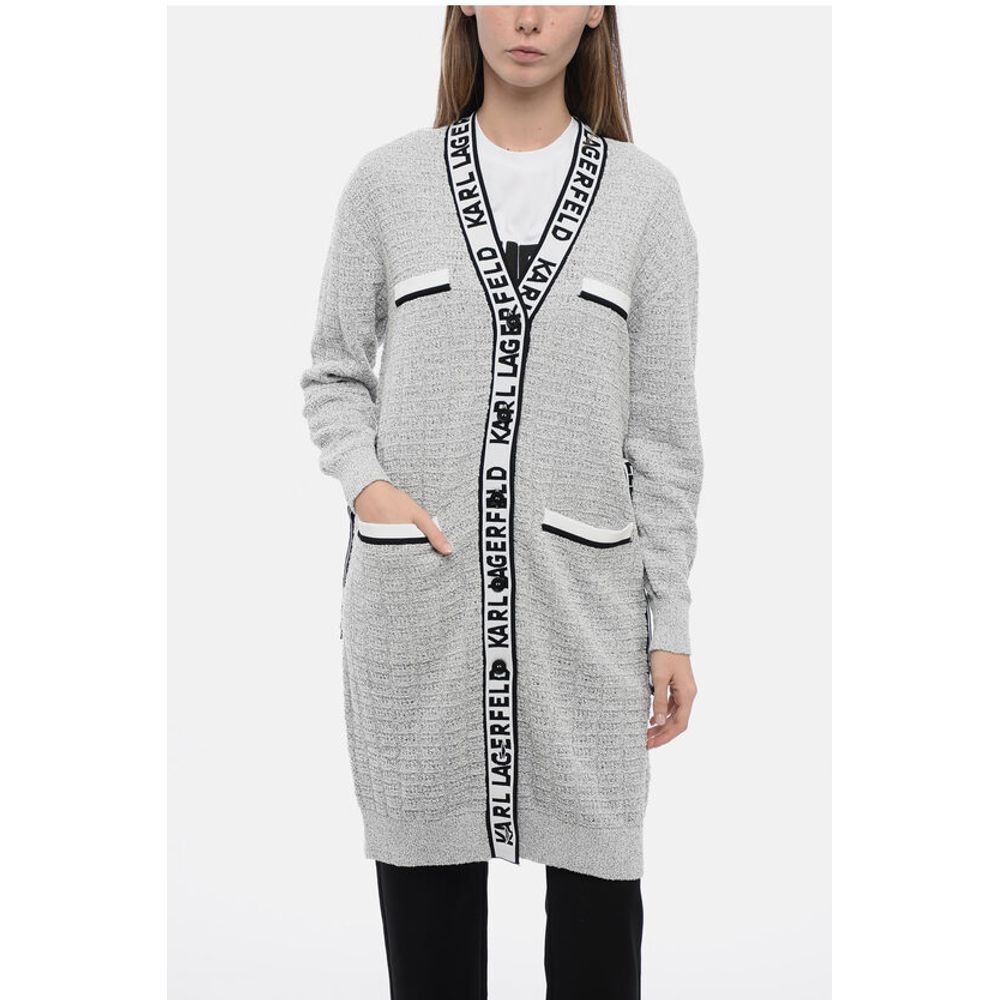 Boucle' Fabric FEMININE Cardigan with Logoed Bands