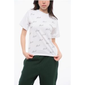 All-Over Rhinestone Logo Cotton Crew-neck T-shirt