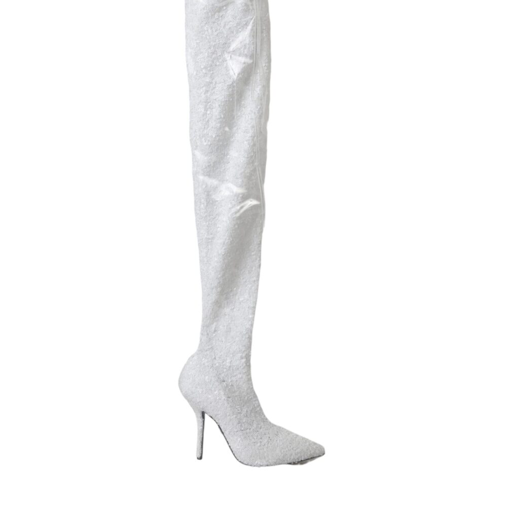 White Heels Stiletto Knee High Boots Shoes
