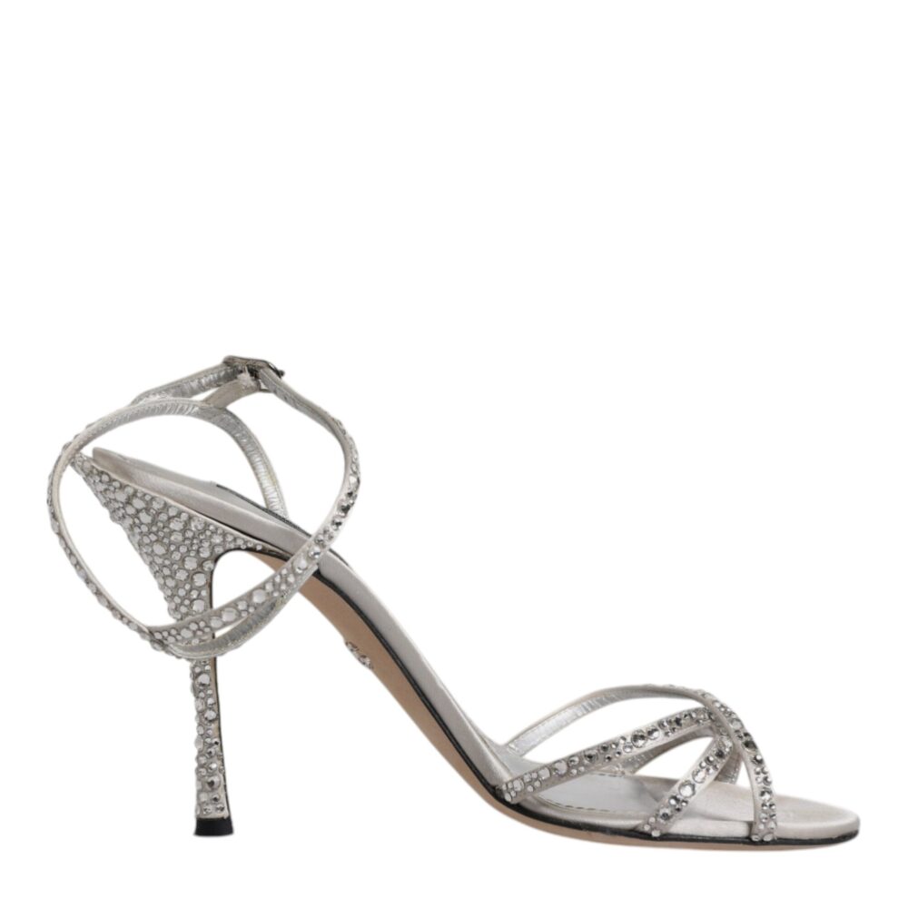 Silver Crystal Ankle Strap Sandals Shoes