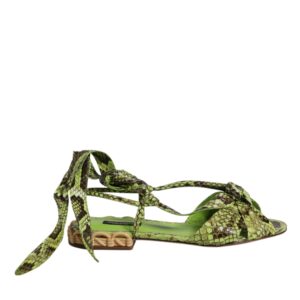 Green Animal Print Ankle Wrap Sandals Shoes