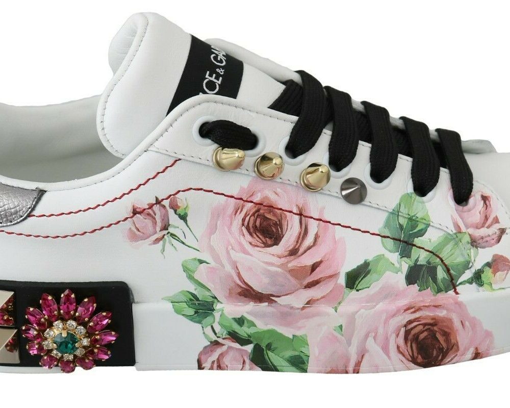 Floral Crystal-Embellished Leather Sneakers