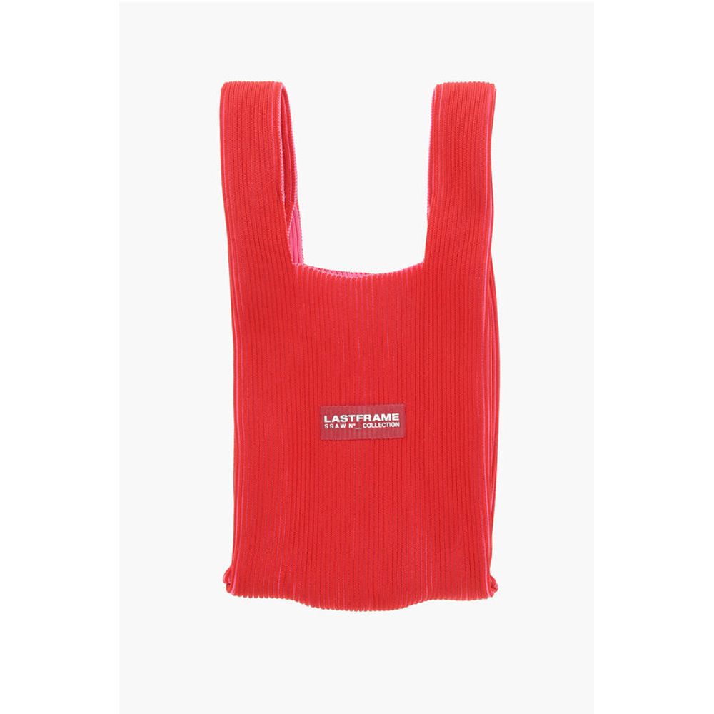 Two-Tone Knitted Tote Bag with Faux Leather Shoulder Strap