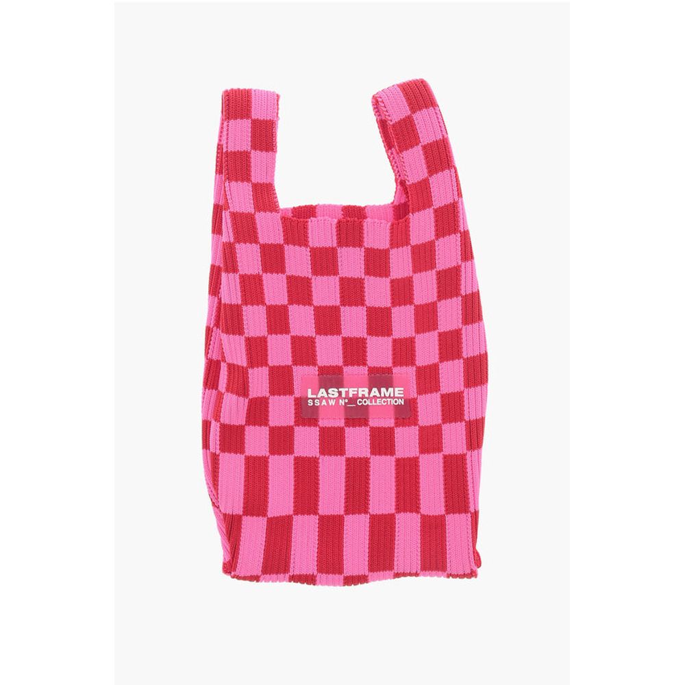 Two-Tone Checked Mini Bag with Faux Leather Shoulder Strap