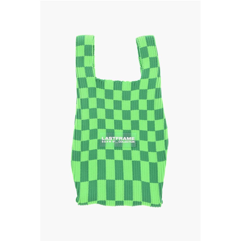Two-Tone Checked Mini Bag with Faux Leather Shoulder Strap