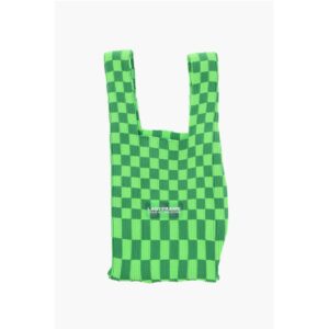 Two-Tone Checked Knitted Tote Bag