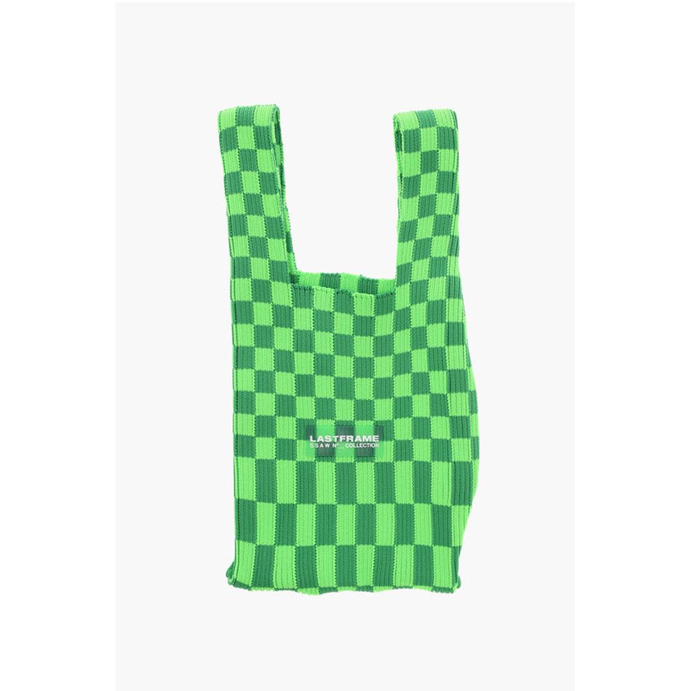 Two-Tone Checked Knitted Tote Bag