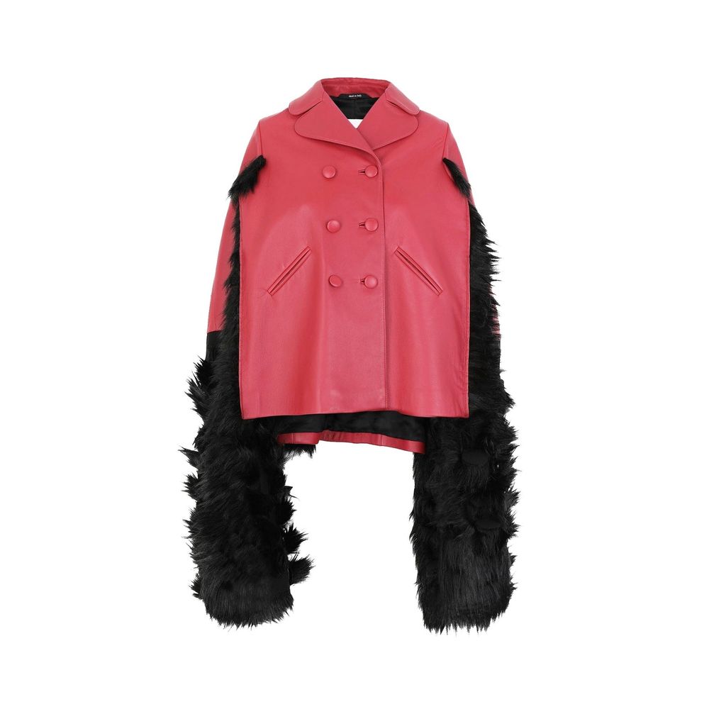Faux Fur Trimmed Leather Cape Jacket