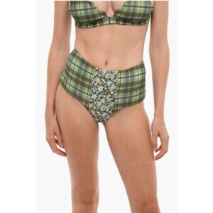 High Waist Checked Bikini Bottom with Floral Details