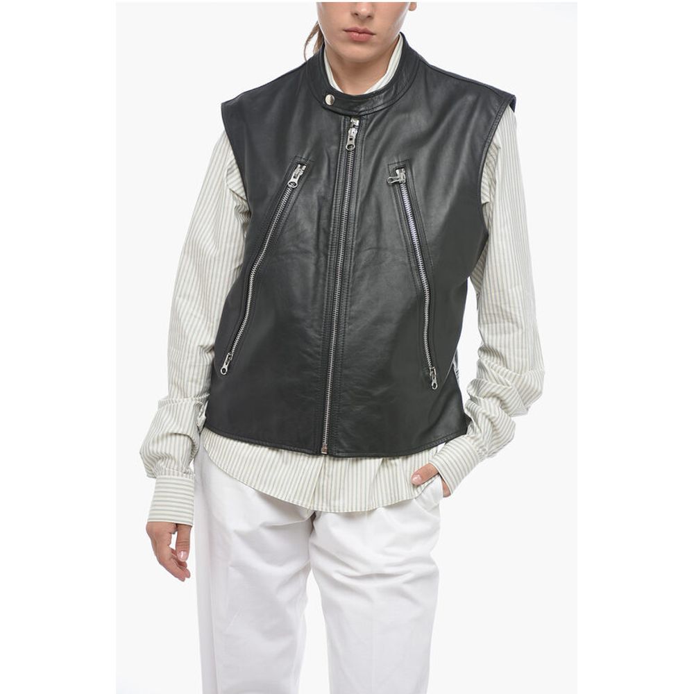 MM6 Quilted Leather Biker Waistcoat