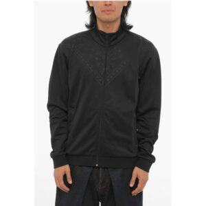 Bandana Motif Solid Color Sweatshirt with Zip Closure