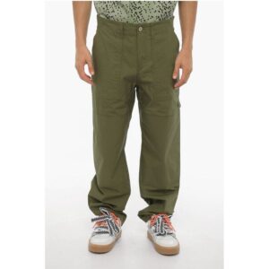 Cotton Wide Leg Pants with Logo-Button