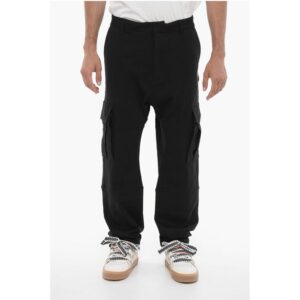 Solid Color Cargo Sweatpants with Contrasting Embroidery