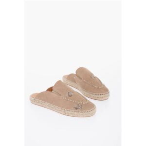 Leather Slides With Stitching Detail And Espadrillas Soles