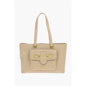 LOVE Faux Leather Maxi Front Pocket Tote Bag with Heart Clam