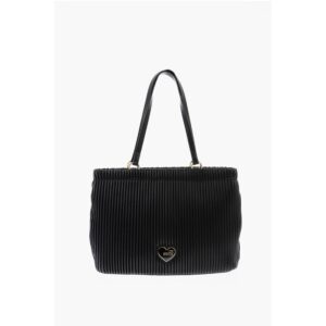 LOVE Pleated Faux Leather Tote Bag
