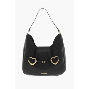 LOVE Textured Faux Leather Hobo Bag with Maxi Heart-Shaped C