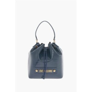 LOVE Faux Leather Crocodile Effect Bucket Bag with Embossed