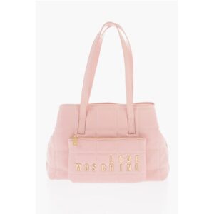 LOVE Quilted Faux Leather Shoulder Bag with Golden Logo